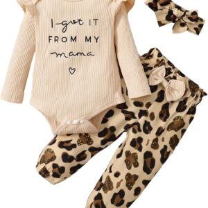 Long Sleeve Ruffle Romper + Floral Pants + Headband Set