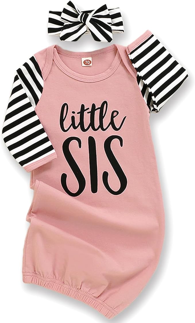 Little Sister Sleeper Gown Stripe Long Sleeve Nightgown Pajamas